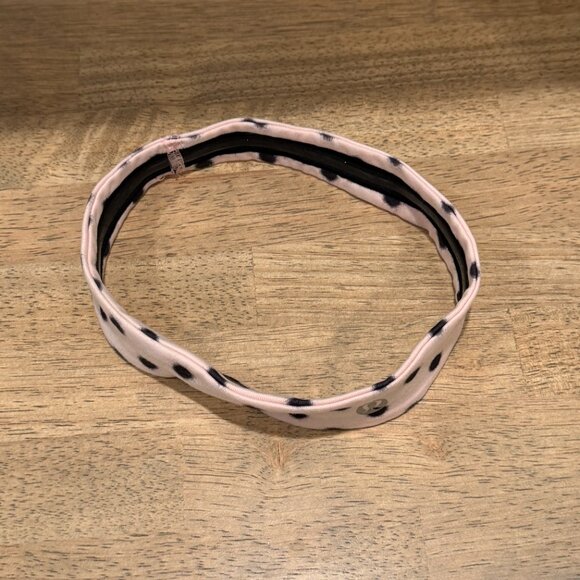 Lululemon Pink & Black Polkadot Workout Headband Silicone Grip - Picture 2 of 5